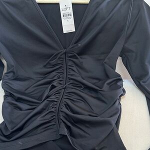 LOFT Black Ruched Long Sleeve Top